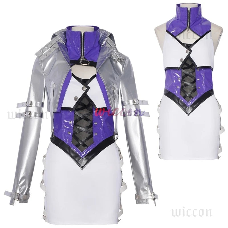 Naraka: Bladepoint Viper Ning Shermie Cosplay Costume KOF Shermie PU Jacket Dress Anime Role-play Girl Carnival Party Costume