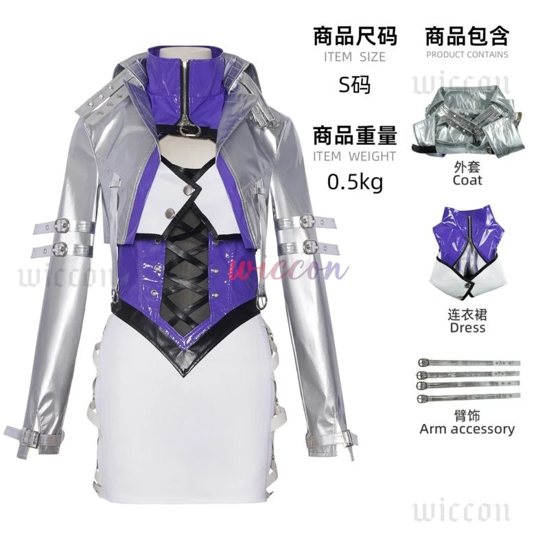 Naraka: Bladepoint Viper Ning Shermie Cosplay Costume KOF Shermie PU Jacket Dress Anime Role-play Girl Carnival Party Costume