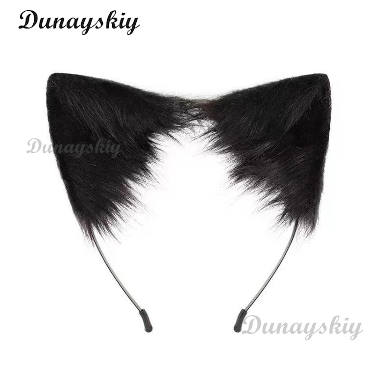 Fluffy Fur Fox Ear Headpiece Tail Cat Claw Glove Headband Necklace Cute Fox Japanese Anime Cosplay Costume Accessory Halloween