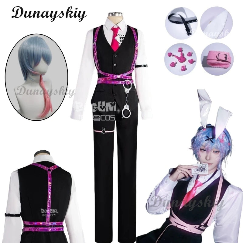 Mikku Rabbit Hole Cosplay Costume Vest Shirt Pants Black Top Pant Full Set Men Ver Halloween Roleplay Customized
