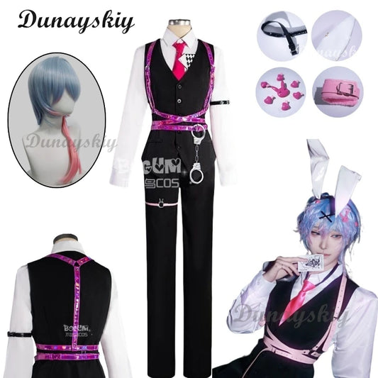 Mikku Rabbit Hole Cosplay Costume Vest Shirt Pants Black Top Pant Full Set Men Ver Halloween Roleplay Customized