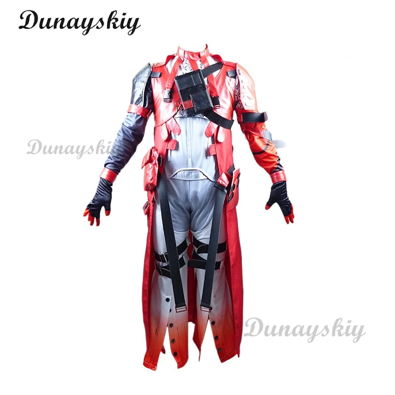 Wuthering Waves Scar Cosplay Costume Wig Men Uniform Headwear Earrings Electro Congenital Resonator Red Cortex Halloween Party