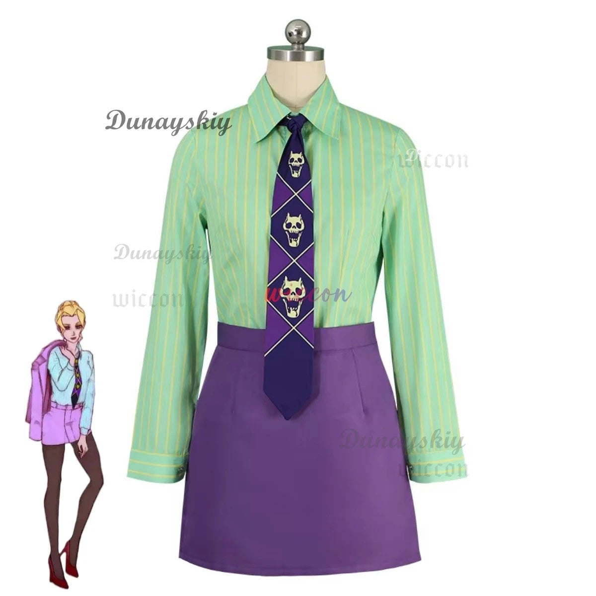 Anime JoJo's Bizarre Adventure Kira Yoshikage Cosplay Costume Female  Purple Style Female Coat Shirt Skirt Woman Sexy Party Suit