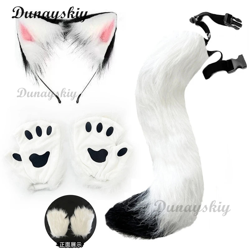 Electric Faux Furs Foxes Costume Headband Artificial Animal Tail Children Adult Halloween Party Cosplay Dress Up Tail Hairband