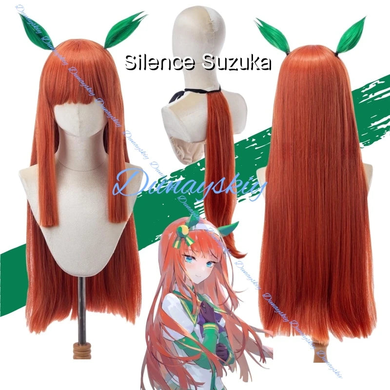 Anime Uma Musume Pretty Derby Silence Suzuka Cosplay Wig Headwear Women Heat Resistant Synthetic Long Orange Hair Wigs