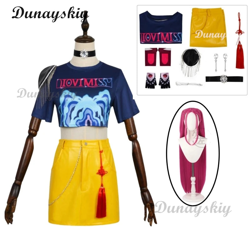 HUNTRIX K-Pop Mira Cosplay Costume Wig Demon Hunters Clothes Halloween Girls Group Idol Roleplay Outfit Women Customized