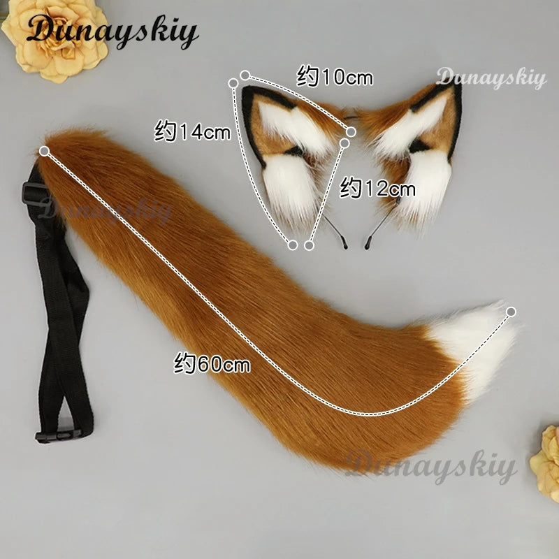 New Orange Fox Ear Beast Tail Wolf King Ear Cat Ear Headband Custom COSPLAY Hand Made LOL Golden Fox Ears Anime Hair Accessories