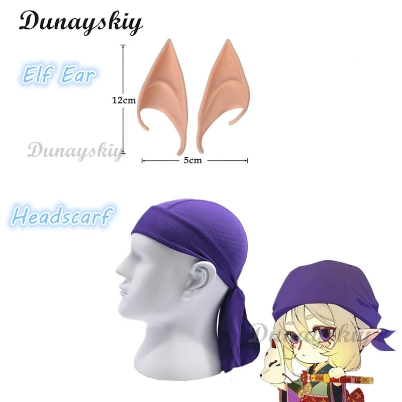 Anime Mononoke Cosplay Medicine Seller Kusuriuri Cosplay Wig Props Elf Ear Headscarf Cosplay Full Set