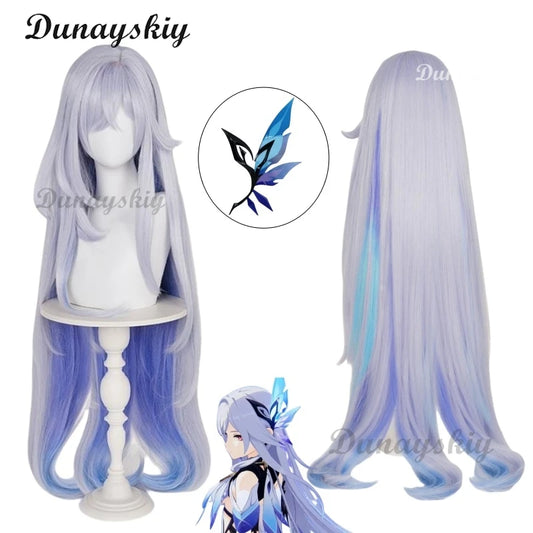 Genshin Impact Skirk Cosplay Wig Blue Gray Long Hair New Skin Swordswoman Tartaglia's Master Abyss Halloween Party Women Girls