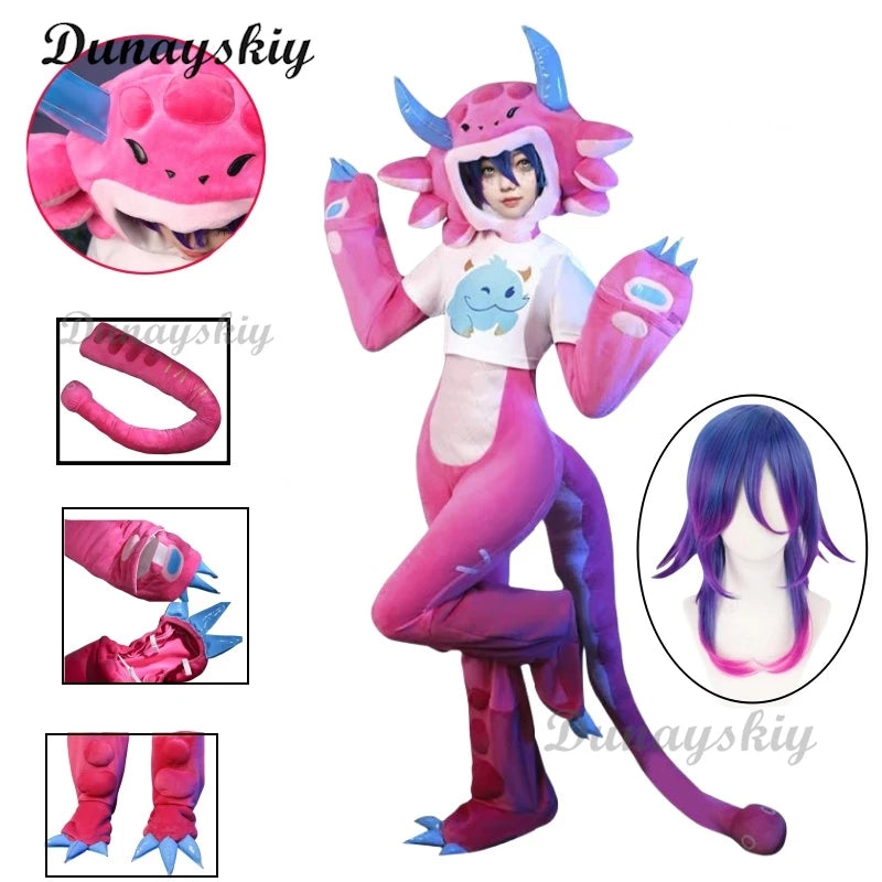 Neeko Cosplay Game LOL Super Pink Jumpsuit Head Cover Cosplay fans Costume S-XXL Tail Suit Halloween Neeko Cute Uniform
