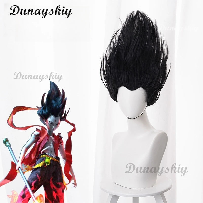 Anime Movies Nezha Cosplay Wig Black Hair Teen Wig Props Aobing Ne Zha 2 Halloween Party for Women Men Carnival Accessory Gifts