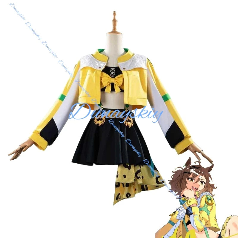 Game Umamusume Pretty Derby Jungle Pocket Cosplay Costume Wig Ear Tail Jungle Pocket Uniform Dress Yellow Coat Female Halloween