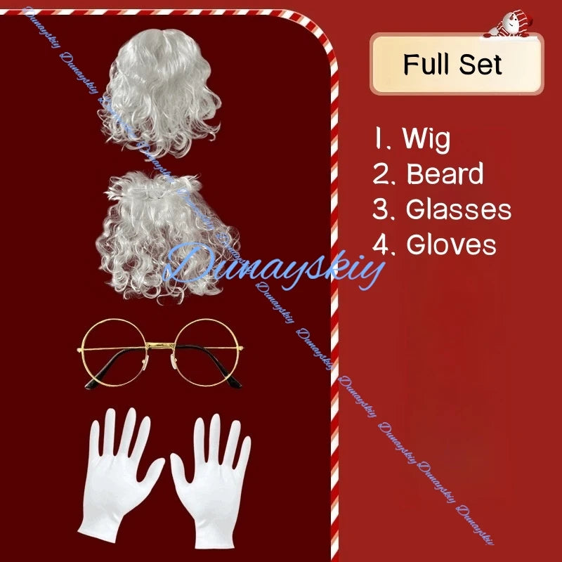 Christmas Santa Claus Costume Beard Lots Men Cosplay Santa Claus Clothes Fancy Dress In Christmas Men Costume Suit For Adults