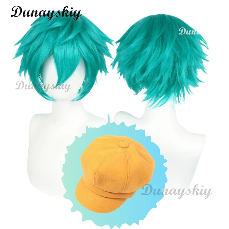 Demon Hunter Saja Boy Baby Cosplay Kpop Group Y2K Wig Hat JiraiKei Heat Resistant Halloween Short Blue Green Hair Cos Outfit