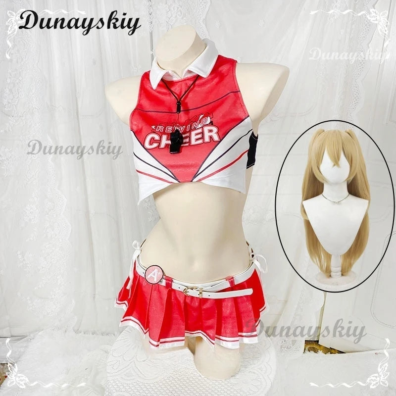 Game Goddess of Victory: Nikke Clay Cosplay Clay Bay Cos Costume Wig Cheerleader Uniform For Hallowmas Carnival Adult Outfit