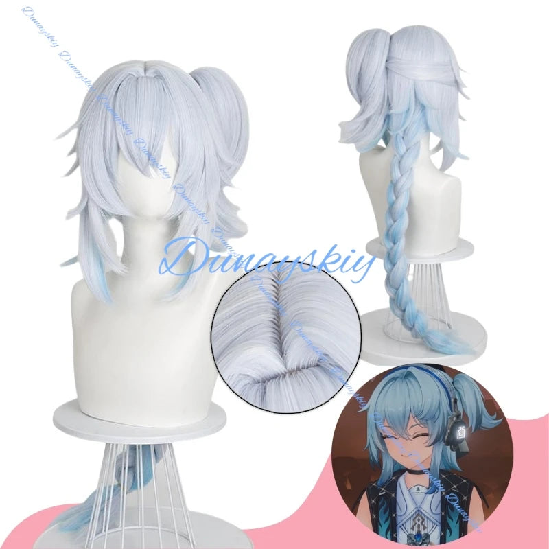 Wuthering Waves Buling Cosplay Wig Blue White Long Braids Hair Huanglong Halloween Party for Women Girls Carnival Accessory