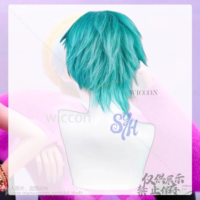 Movie Demon Baby Cosplay Saja Boy Kpop Group Y2K Fashion Wig Short Blue Green Hair Cos Jirai Kei Heat Resistant Halloween