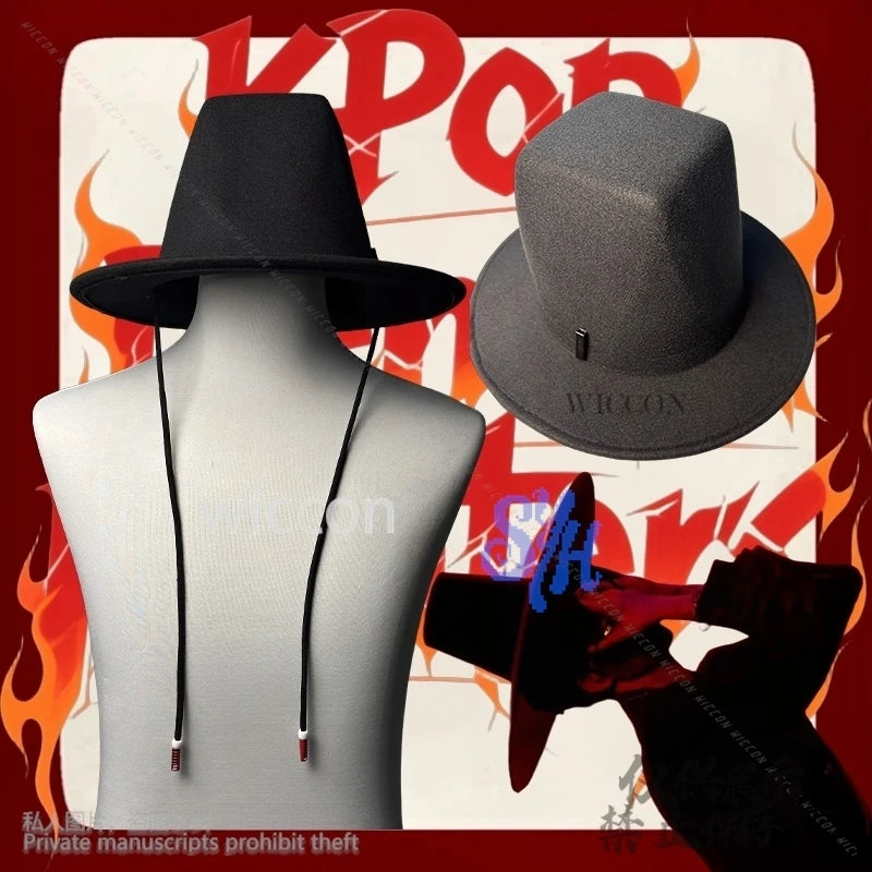 Anime Sajaboy Jinu Cosplay Kpop Demon Idol Stage Handsome Vampire Hat Black Halloween Party Goth DIY Headwear Cos Customized