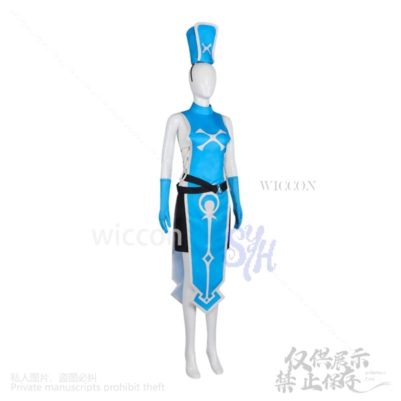 The Stunned Hero And The Assassin Princesses Anemone Cosplay Anime Costume Blue Sexy Qipao Split Skirt Side Hat Halloween Party