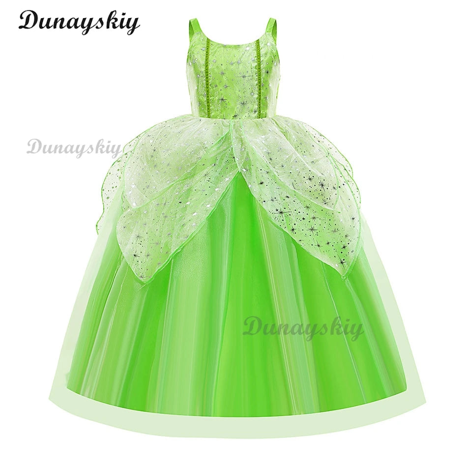 Fancy Girl Flower Fairy Tinker Green Wing Dress Bell Halloween Peter Pan Elf Cosplay costumes Masquerade Party Gowns
