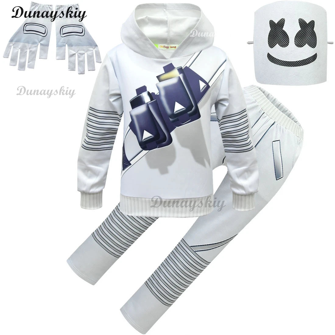 Electronic Sound Singer DJ Marshmello Fortnites Costume Mask Girls Boys Halloween Christmas Cosplay Party Costume Hoodie set