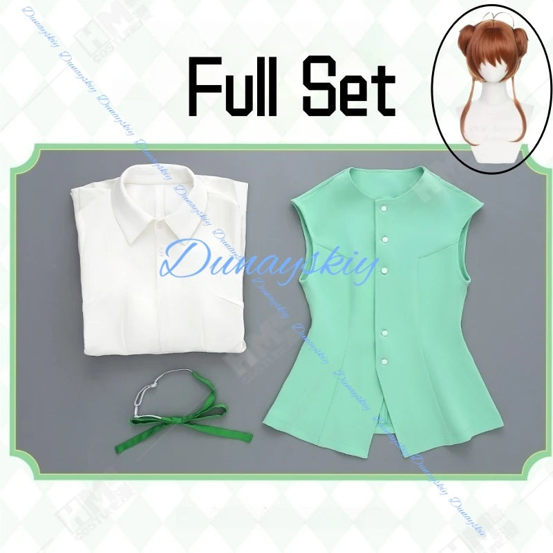 Sakura Game Cosplay Costume Wig School Uniform Anime Green Dress Clothe Halloween Costumes For Women Man Full Set