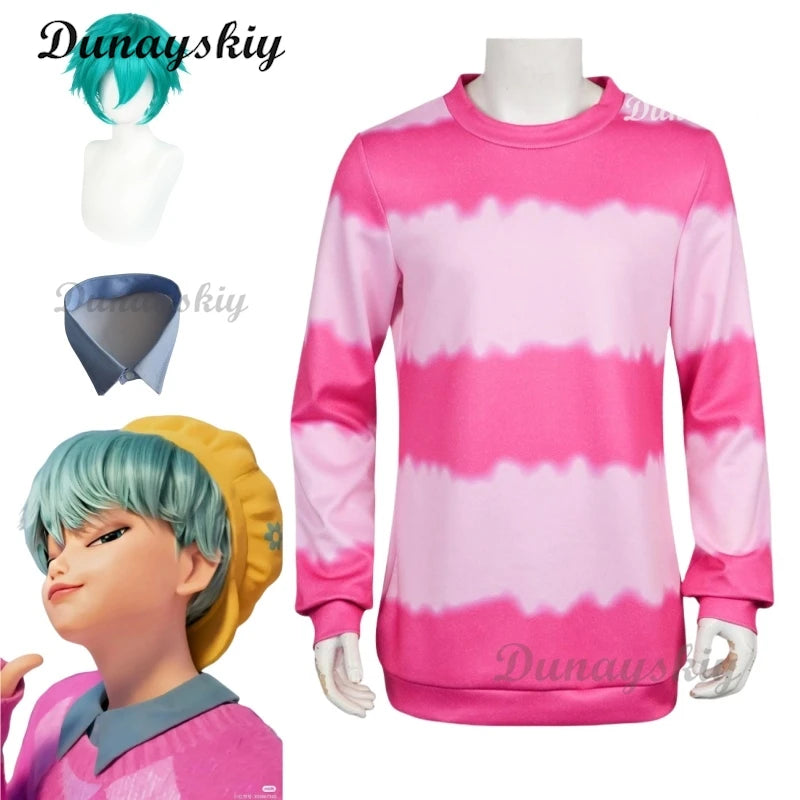 KPOP Huntrix Saja Boys Baby Cosplay Costume Wig Hat Pink Hoodie Y2K costume Halloween Disguise for Adult Outfit