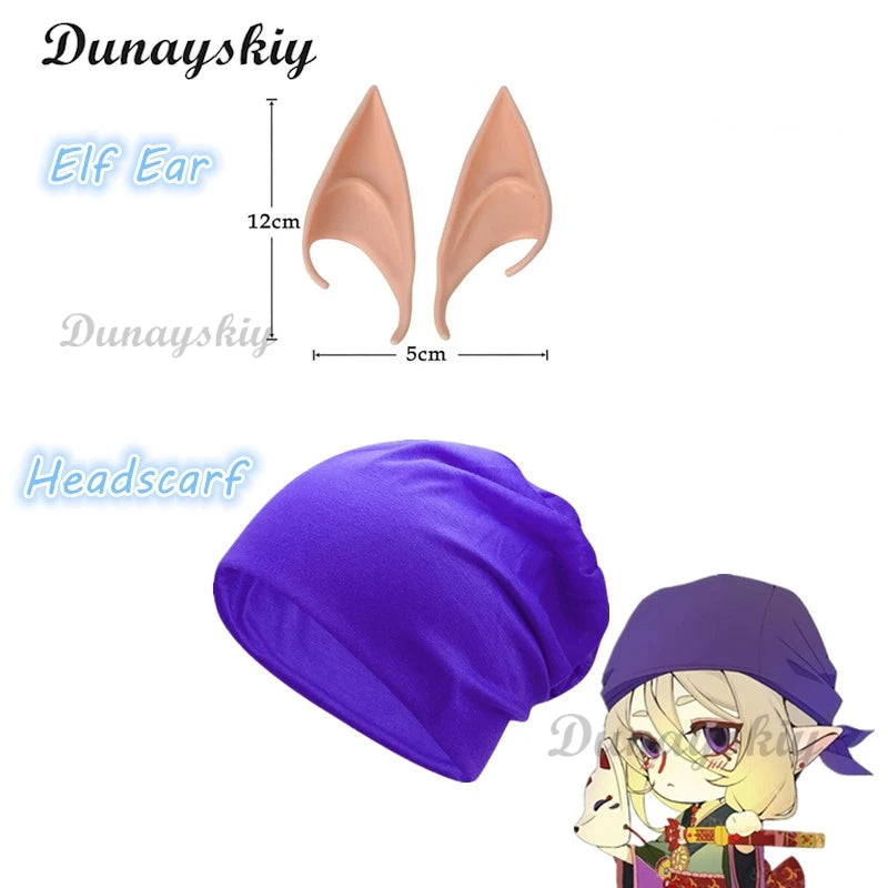 Anime Mononoke Cosplay Medicine Seller Kusuriuri Cosplay Wig Props Elf Ear Headscarf Cosplay Full Set