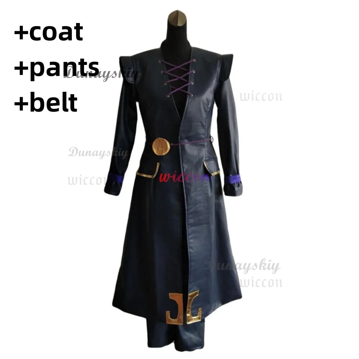 Anime JOJO's Bizarre Adventure Golden Wind Leone Abbacchio Cosplay Costume Black PU Long Coat Uniform Wig Man Carnival Suit