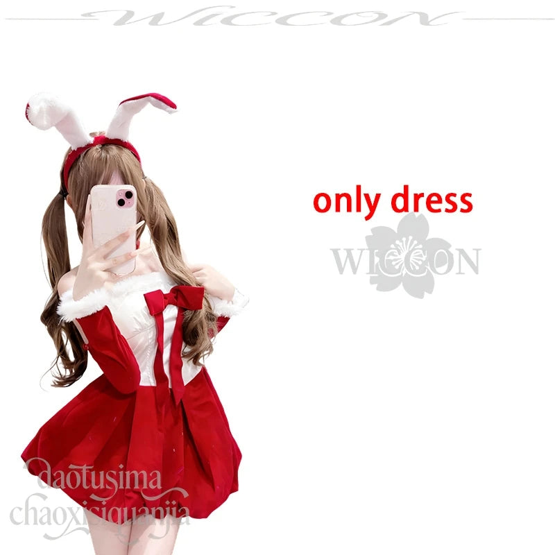 Anime Kawaii Original Design Red Velvet Maid Bunny Dress Cute Rabbit Headwear Cos Halloween Christmas 2025 Party Outfit