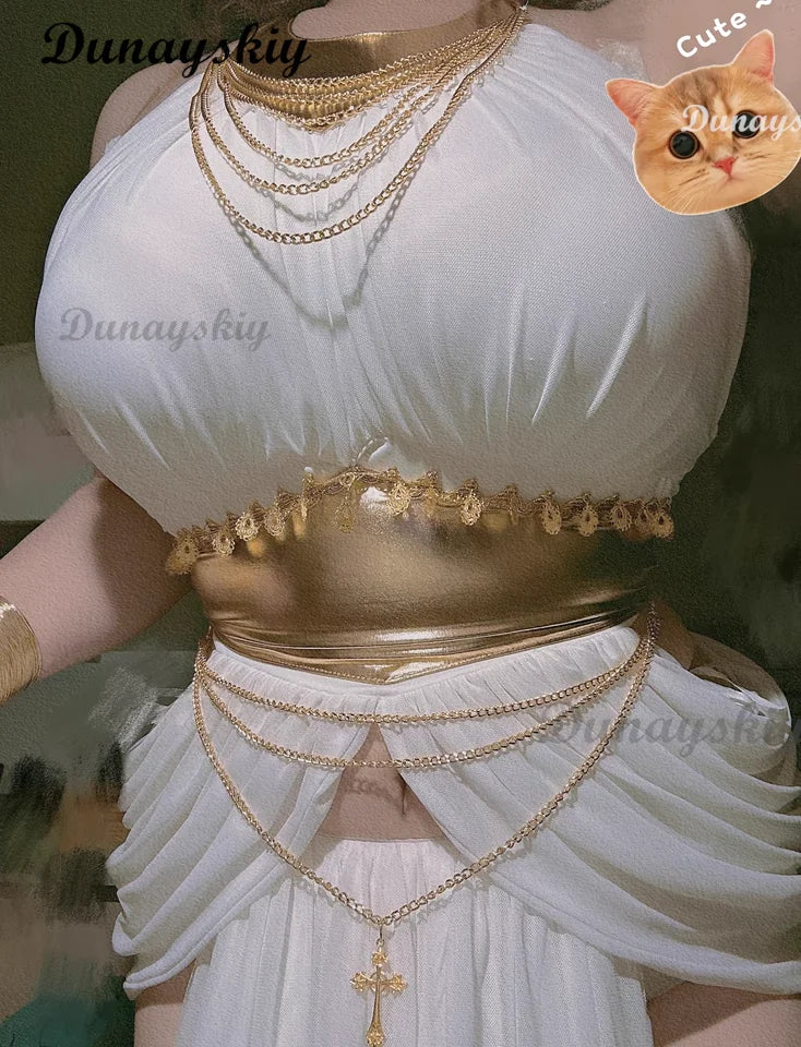 Ankha Cosplay Costumes Egyptian Queen White Sexy Dresses Game Animal Crossing Role Play Uniform Halloween Carnival Dressing