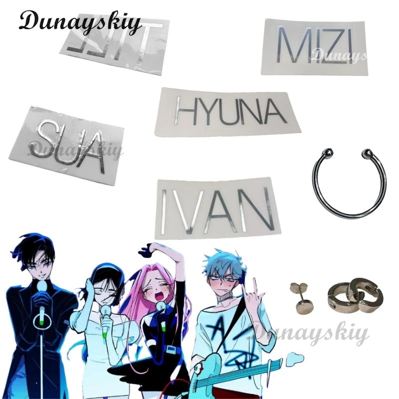 ALIEN STAGE Mizi Sua Luka Till Ivan HYUNA Cosplay Silver Glossy Choker Necklace Name Stickers Prop Performance Christmas