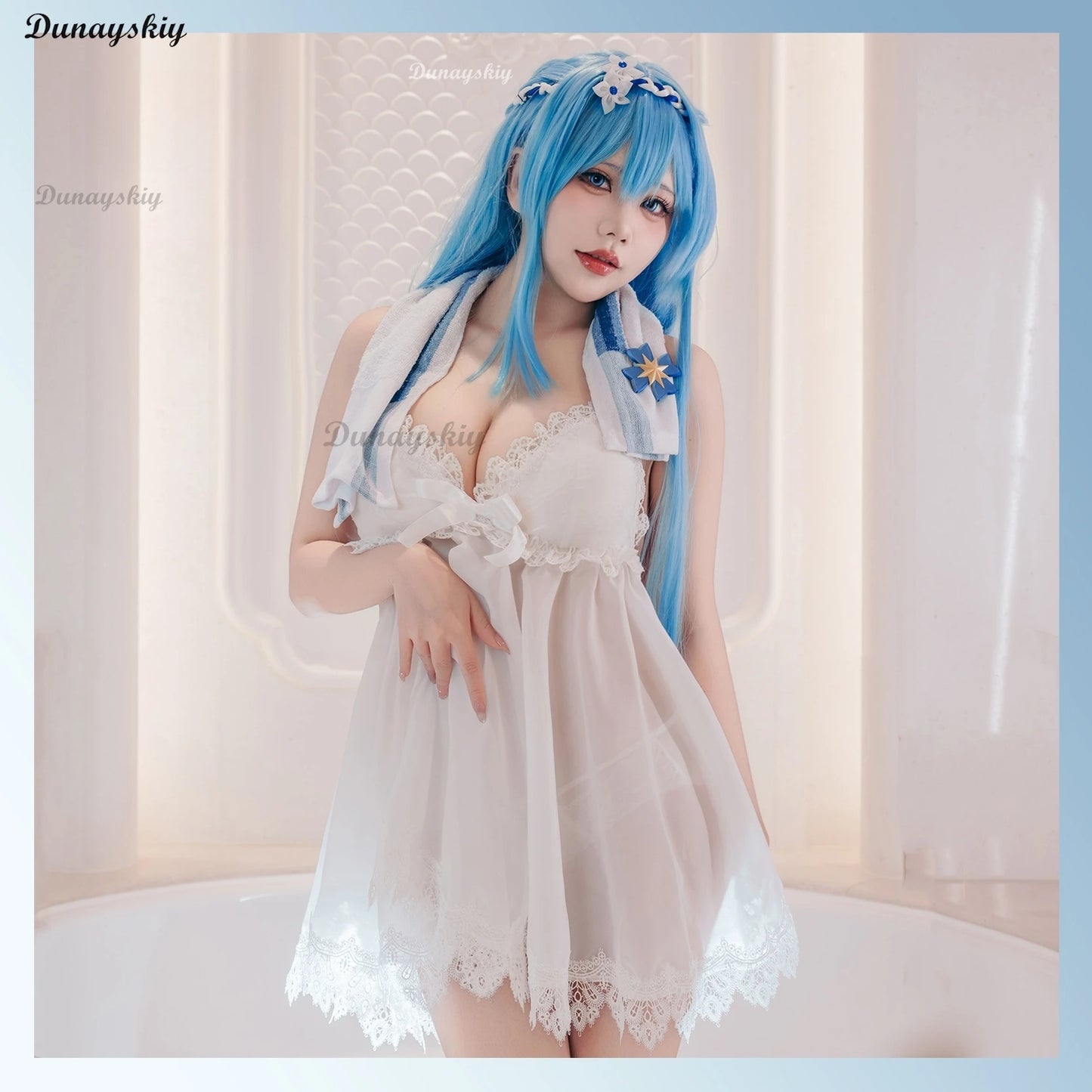 NIKKE：The Goddess of Victory Helm After Bath Sexy White Sleeping Dress Cosplay Costume Wig Halloween Carnival Sweet Dress Women