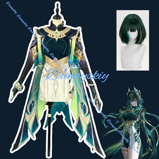 Genshin Impact Nefer Cosplay Costume Wig Uniform Five-star Dendro Catalyst Halloween Party Women Girls Game Accessory Prop