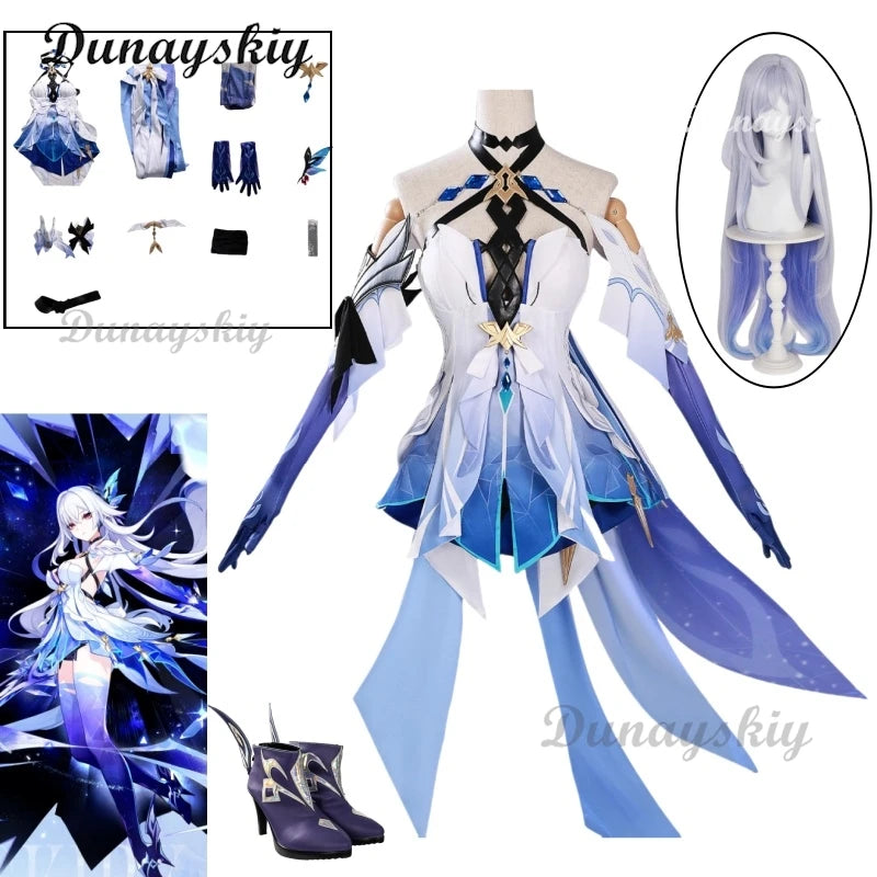 Game Genshin Impact New Skin Skirk Cosplay Costume Wig Dress Swordswoman Neckwear Tartaglia's Master Abyss Halloween Outfits