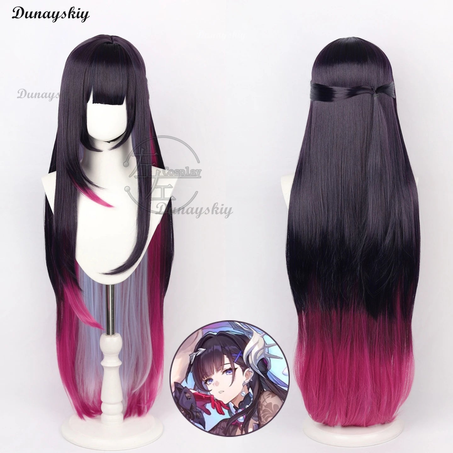 Hysilens Cosplay Game Honkai: Star Rai Wig Helektra Cosplay Wig Black Purple And Red 100cm Long Hair Wig For Halloween