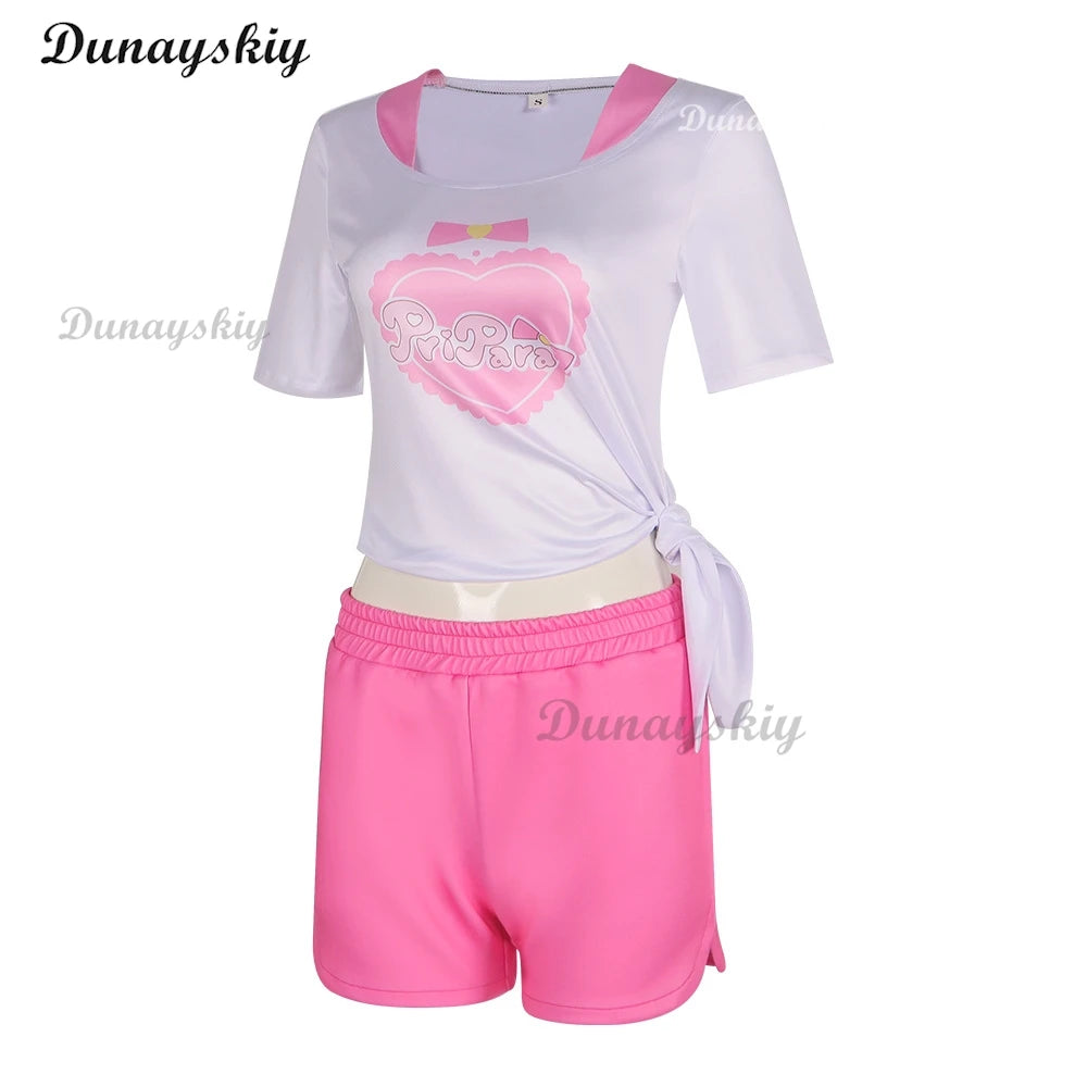 Anime Pripara Hojo Sophy Manaka Laala Minami Mirei SoLaMi♡SMILE Cosplay Costume T-shirt Shorts Wig Woman Sexy Lovely Daily Suit