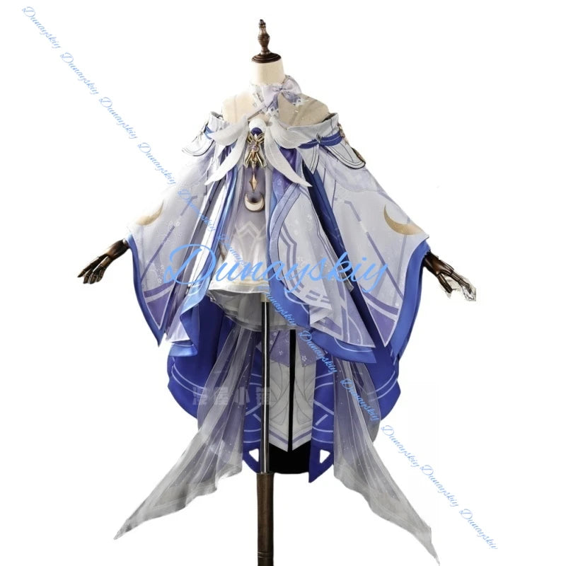 Genshin Impact Columbina Cosplay Costume Wig Headwear The Damselette Dress Uniform Eleven Fatui Harbingers Halloween Party
