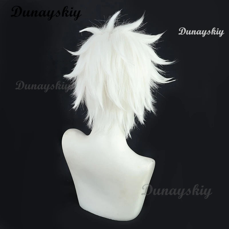 Anime Link Click Lucas Cosplay Wig White Short Hair Lu Guang Heat Resistant Synthetic Wigs Halloween Customized