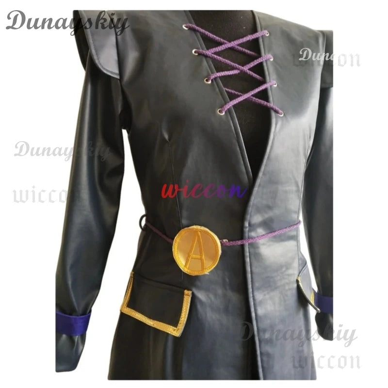 Anime JOJO's Bizarre Adventure Golden Wind Leone Abbacchio Cosplay Costume Black PU Long Coat Uniform Wig Man Carnival Suit