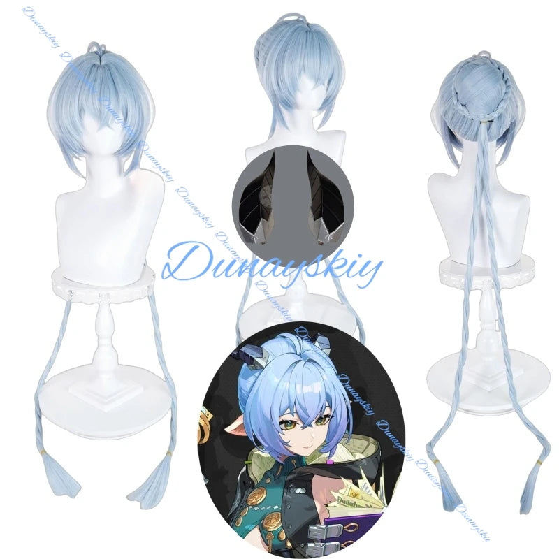 Zenless Zone Zero Lucia Cosplay Wig Prop Long Light Blue Braids Hair Bun Wigs For Women Girls Spook Shack Party Carnival