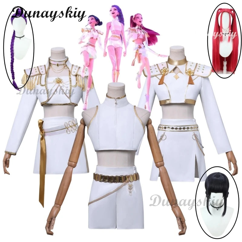 Kpop Demon Hunters Mira Rumi Zoey Heavy Duty Cosplay Costume Wig \ Gothic Futuristic Stage White Performance Outfits Customized