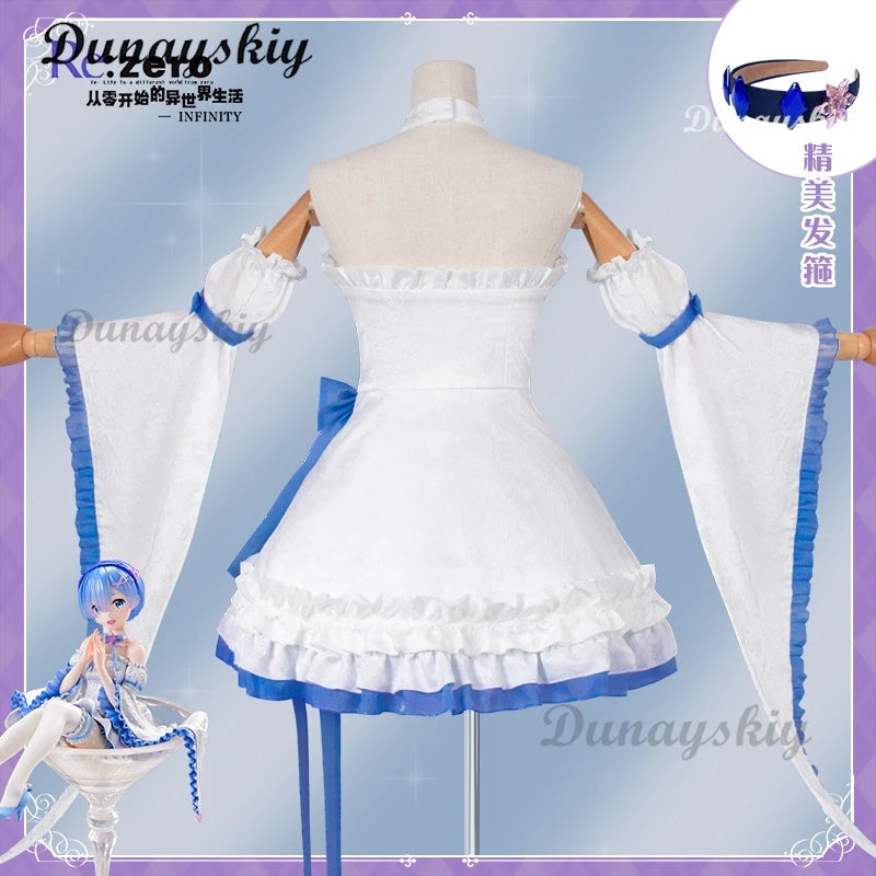 Anime Re:Life in a Different World Rem Cosplay Crystal Maid Uniform Costume Wig Anime Lolita Girls Role Play Haedwear Dress