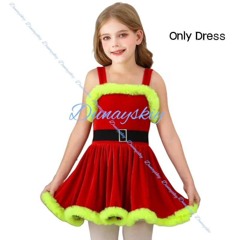 Kids Themed Christmas Costume Dress Green Cape Red Dress Style Santa Children Clothing Christmas Party Outfit costume