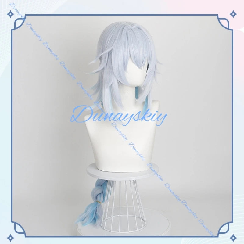Wuthering Waves Buling Cosplay Wig Blue White Long Braids Hair Huanglong Halloween Party for Women Girls Carnival Accessory