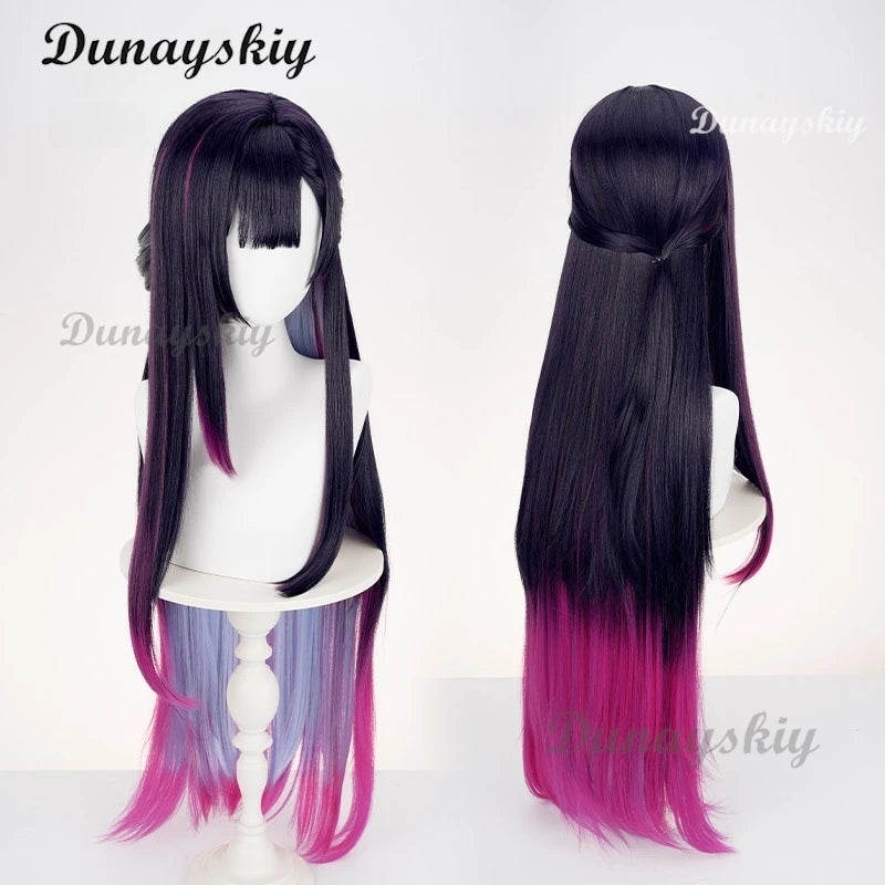 Honkai: Star Rai Hysilens Cosplay Wig Game Helektra Cosplay Wig Black Purple And Red 100cm Long Hair Wig For Halloween