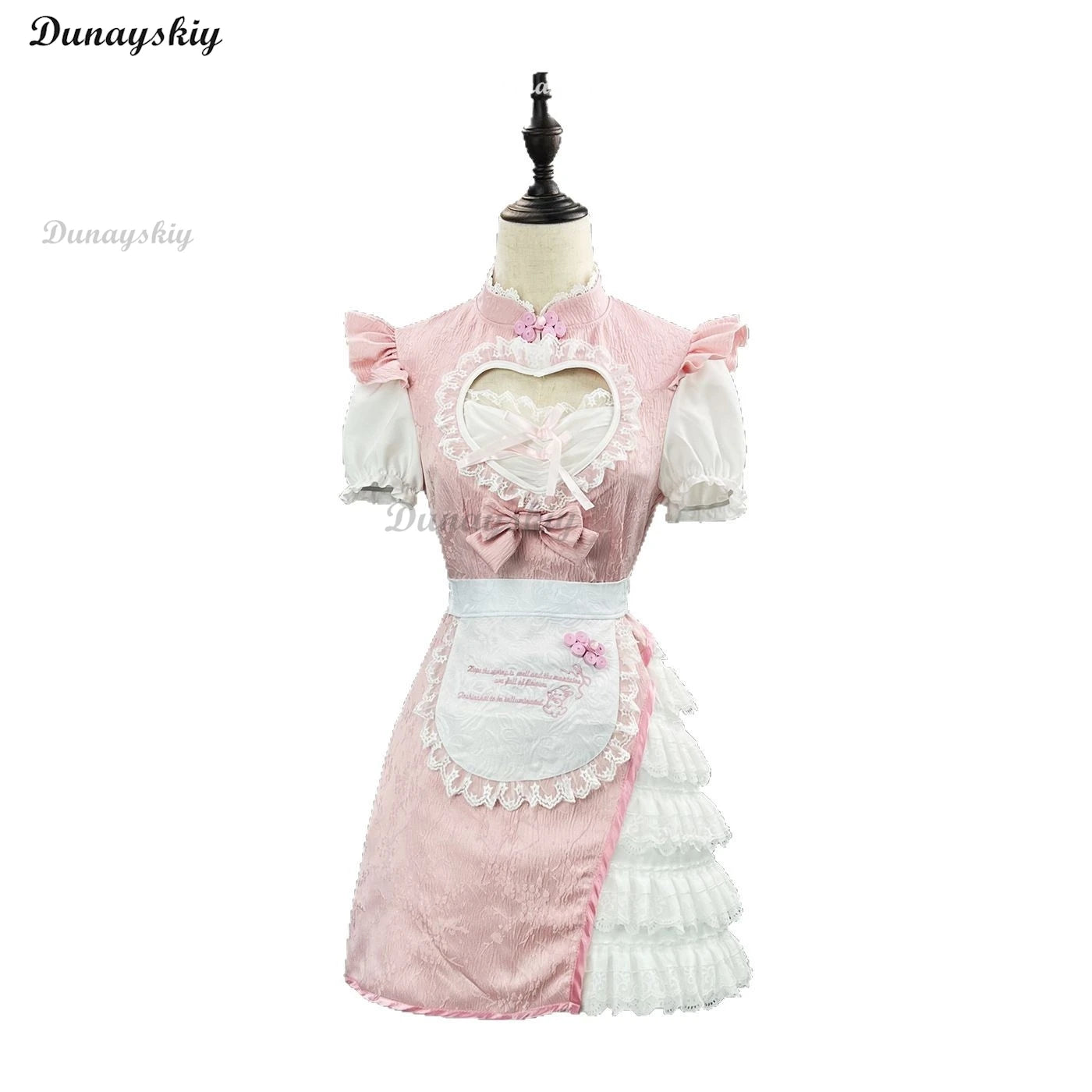 2025 New Chinese Style Pink Qipao Maid Dress - Modern Cheongsam Cosplay Sexy Costume Halloween Conventions