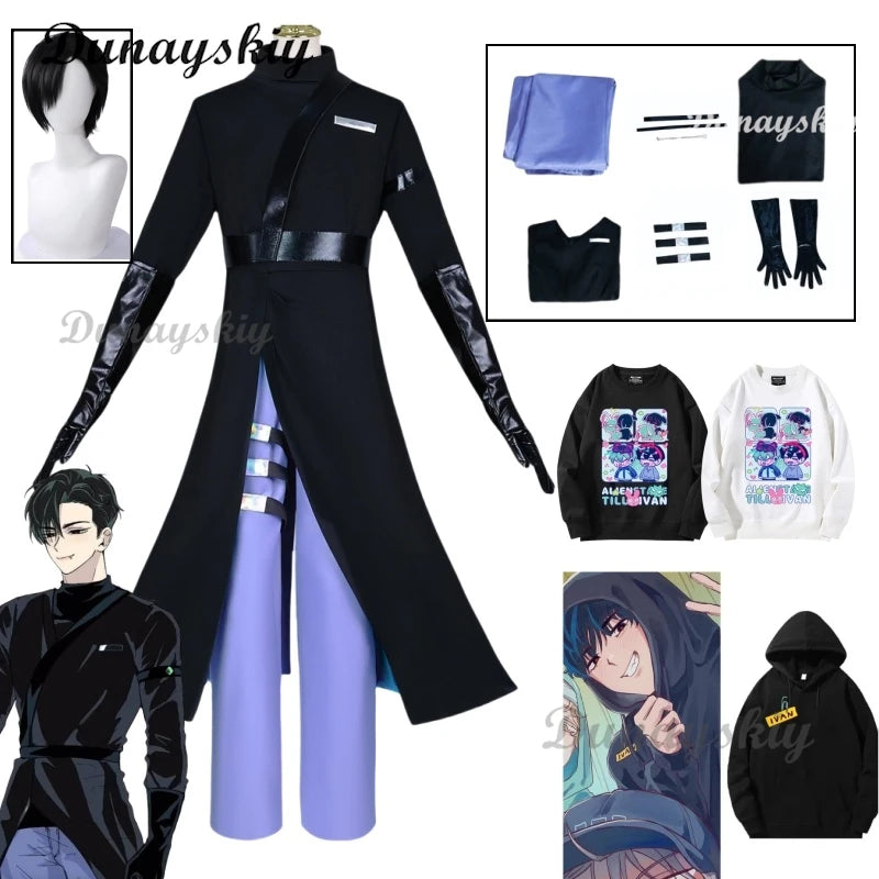 Alien Stage Ivan Cosplay Costume Round 6 Ivan Wig Long Black Windbreaker Pant Uniform Suit Party Carnival Outfit Halloween Party