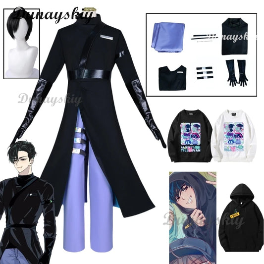 Alien Stage Ivan Cosplay Costume Round 6 Ivan Wig Long Black Windbreaker Pant Uniform Suit Party Carnival Outfit Halloween Party