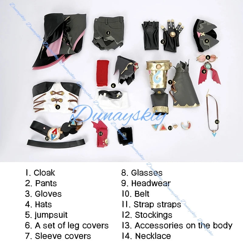 Genshin Impact Jahoda Cosplay Costume Set - Wig, Uniform, Cloak, Hat, Glasses & Headwear | Perfect Outfit & Props for Women/Girl